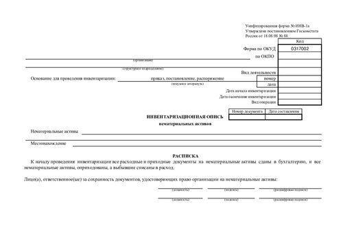 Форма ИНВ-1а. (Инвентаризационная опись нематериальных активов.)